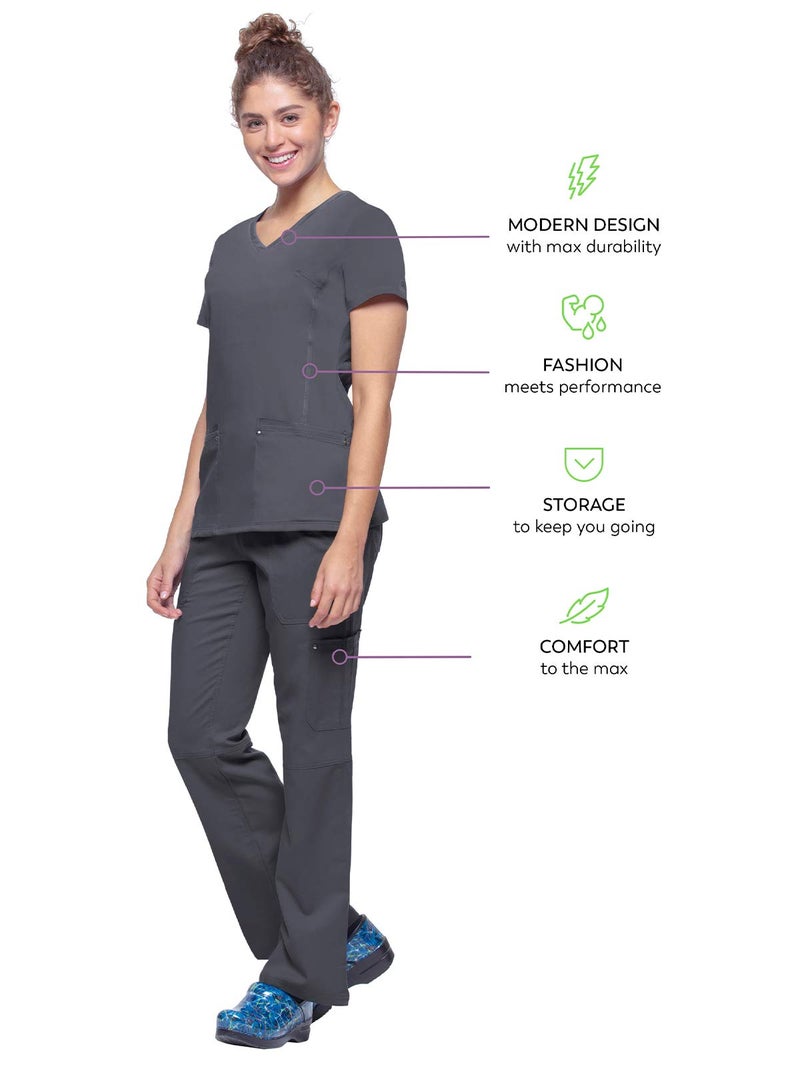 Healing Hands Women's Scrub Top V-Neck with 2 Pockets, 2-Way Stretch, and Yoga Knit Side Panels for Slim Fit - 2245, S, Pewter - Image 5